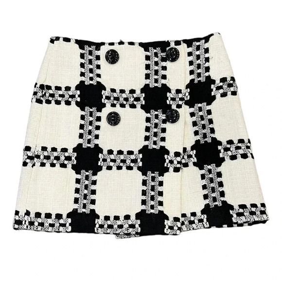 Focus 2000 Black White Tweed Check Mini Skirt 4P - Picture 1 of 3
